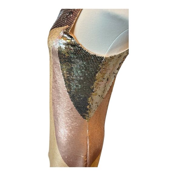 P24 Sheri Bodell Colorblock Sequin Sheath Stretch Browns Bronze Lined Sz M - Picture 3 of 6